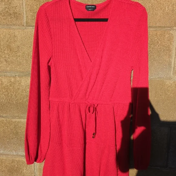 Bebe Surplice Neck Flare Knit Dress Red Medium NWT